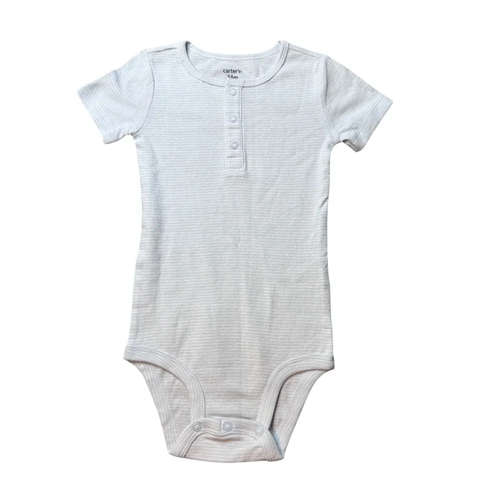 Carter's Bodysuit Kids 24M Blue White Striped‎ Henley Short Sleeve 31401